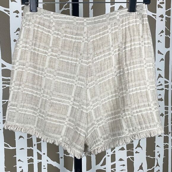 Honey Belle Linen High Waist Fringe Hem Window Pane Plaid Shorts S - Picture 2 of 9